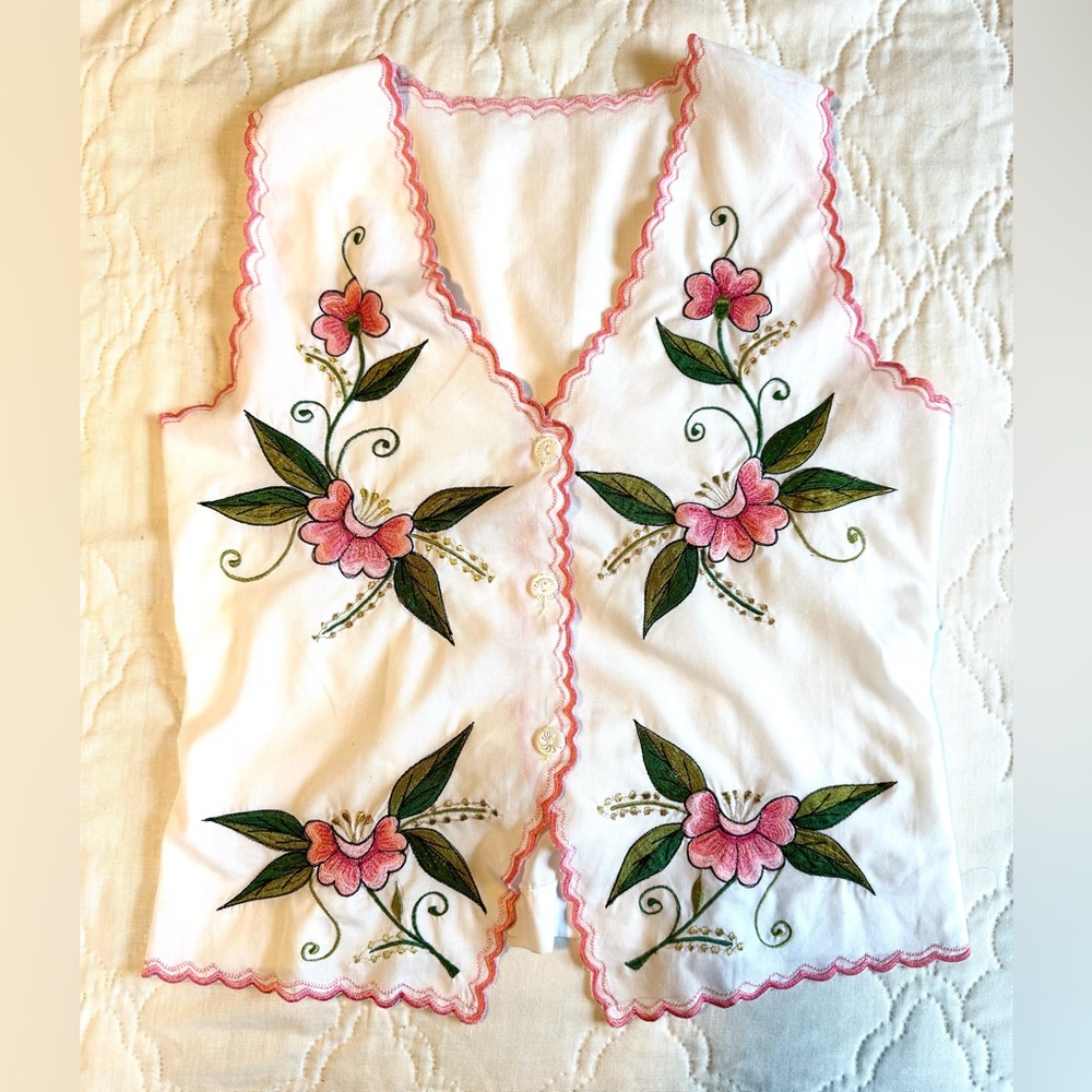 Handmade Embroidered Floral Vest small